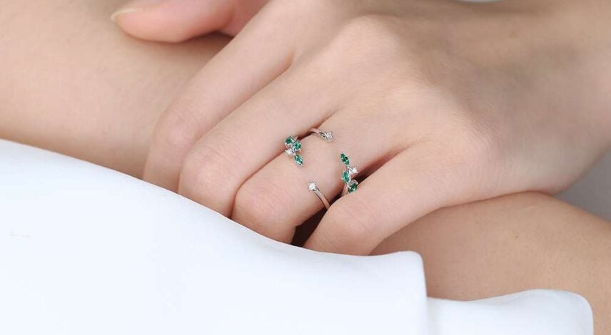 Round & Marquise Cut Lab Emerald Wedding Ring Leaf Enhancer Band (5) Round & Marquise Cut Lab Emerald Wedding Ring Leaf Enhancer Band