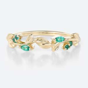 Gem Stacking Rings Lab Made Emerald Nature Inspired Vintage Rings