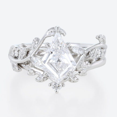 1.2ct Colorless VS+ Kite Cut Lab Grown Diamond Nature-Inspired 5 Claw Prong Bridal Ring Set in White Gold