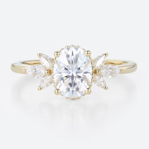 1.5 Carat Oval Lab Diamond Ring 4-Prong Vintage Art Deco Rings in Yellow Gold