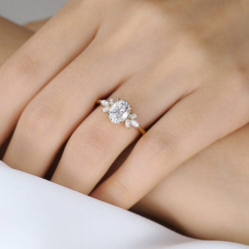 1.5 Carat Oval Lab Diamond Ring 4-Prong Vintage Art Deco Rings in Yellow Gold