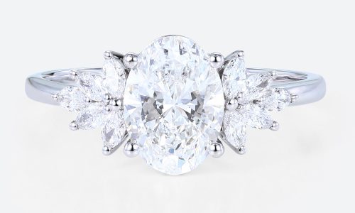 1.5ct Colorless VS+ Oval Cut Lab Grown Diamond Blossoms Cluster 4-Prong Engagement Ring in White Gold (1) Oval Cut Diamond Engagement Rings Art Deco 1.5ct Lab Diamond Ring in white gold