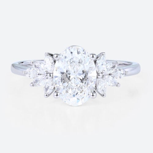 Oval Cut Diamond Engagement Rings Art Deco 1.5ct Lab Diamond Ring in white gold