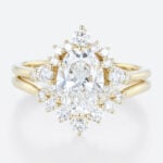 Yellow Gold Oval Lab Diamond Engagement Ring 6 Prong Oval Bridal Ring Set