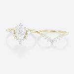 Yellow Gold Oval Lab Diamond Engagement Ring 6 Prong Oval Bridal Ring Set