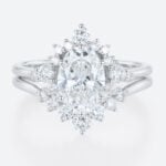 White Gold Oval Lab Diamond Engagement Ring 6 Prong Oval Bridal Ring Set