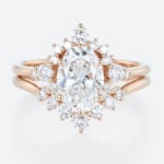Rose Gold Oval Lab Diamond Engagement Ring 6 Prong Oval Bridal Ring Set