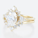 Yellow Gold Oval Lab Diamond Engagement Ring 6 Prong Oval Bridal Ring Set