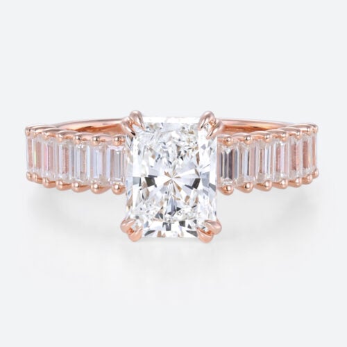 Radiant Cut Rose Gold Engagement Ring Unique 1.5ct Lab Diamond Rings in Rose Gold