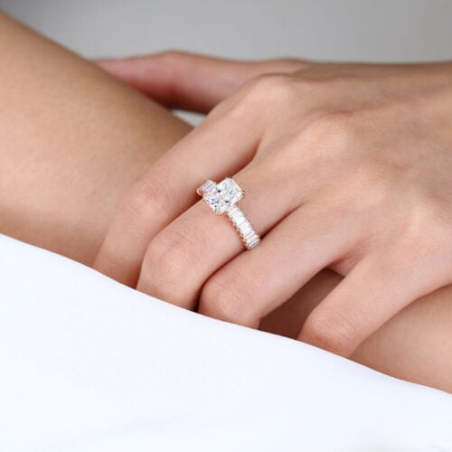 Radiant Cut Rose Gold Engagement Ring Unique 1.5ct Lab Diamond Rings in Rose Gold