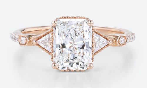 1.5ct Colorless VS+ Radiant Cut Lab Grown Diamond Beaded Vintage 4-Prong Engagement Ring in Rose Gold (1) 1.5 Ct Lab Grown Diamond Ring Rose Gold Radiant Cut Engagement Rings in Rose Gold