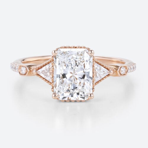1.5 Ct Lab Grown Diamond Ring Rose Gold Radiant Cut Engagement Rings in Rose Gold