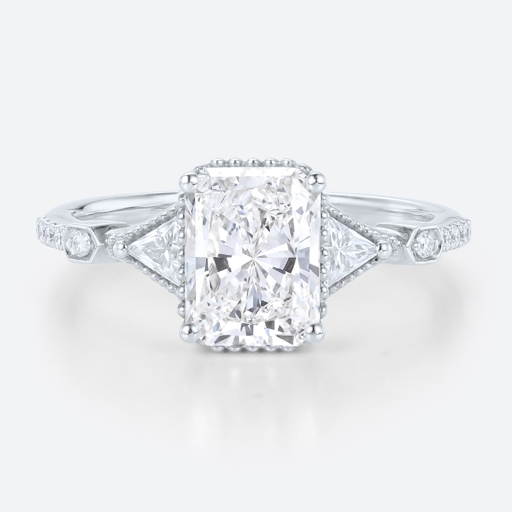 1.5 Ct Lab Grown Diamond Ring Rose Gold Radiant Cut Engagement Rings in white Gold