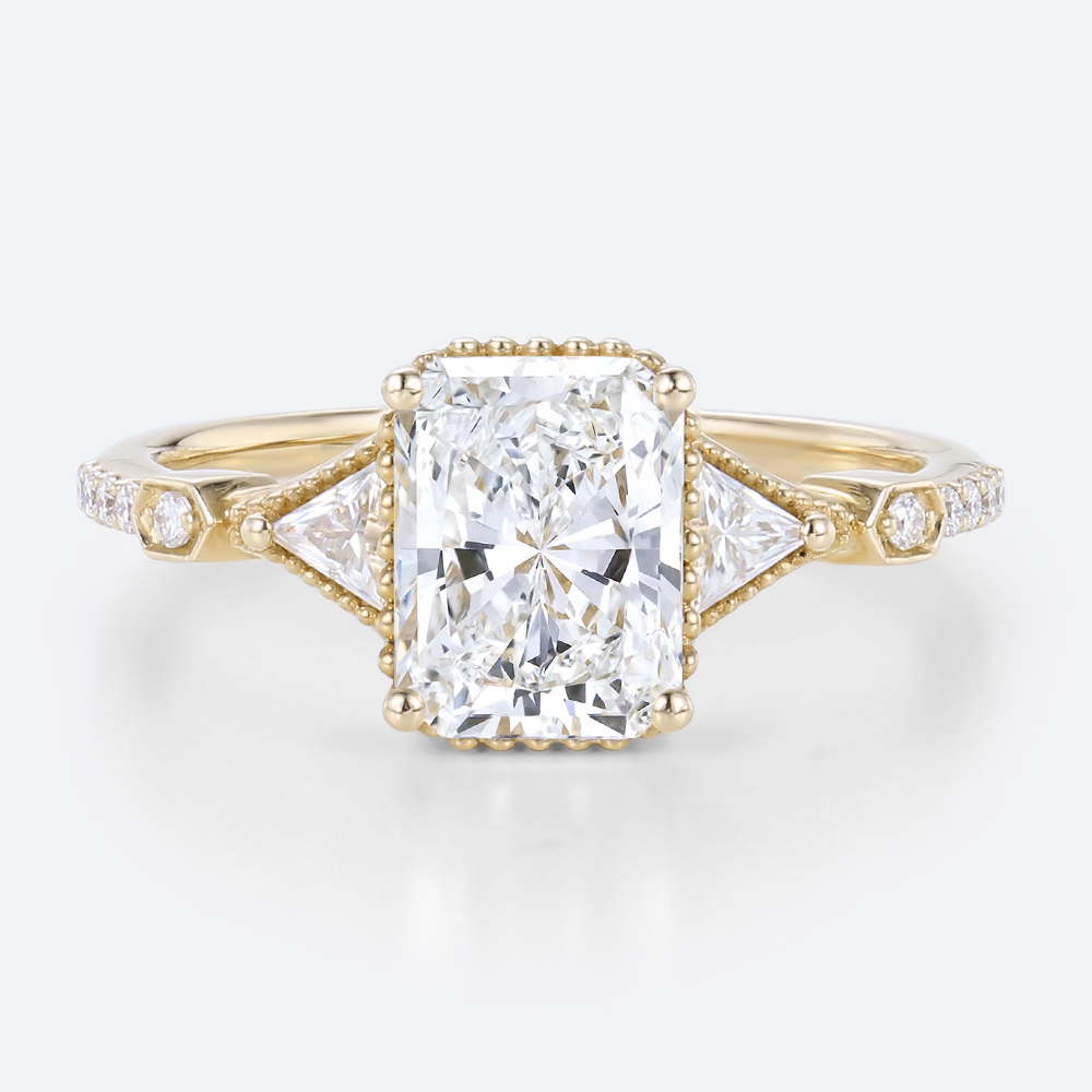 1.5 Ct Lab Grown Diamond Ring Rose Gold Radiant Cut Engagement Rings in yellow Gold