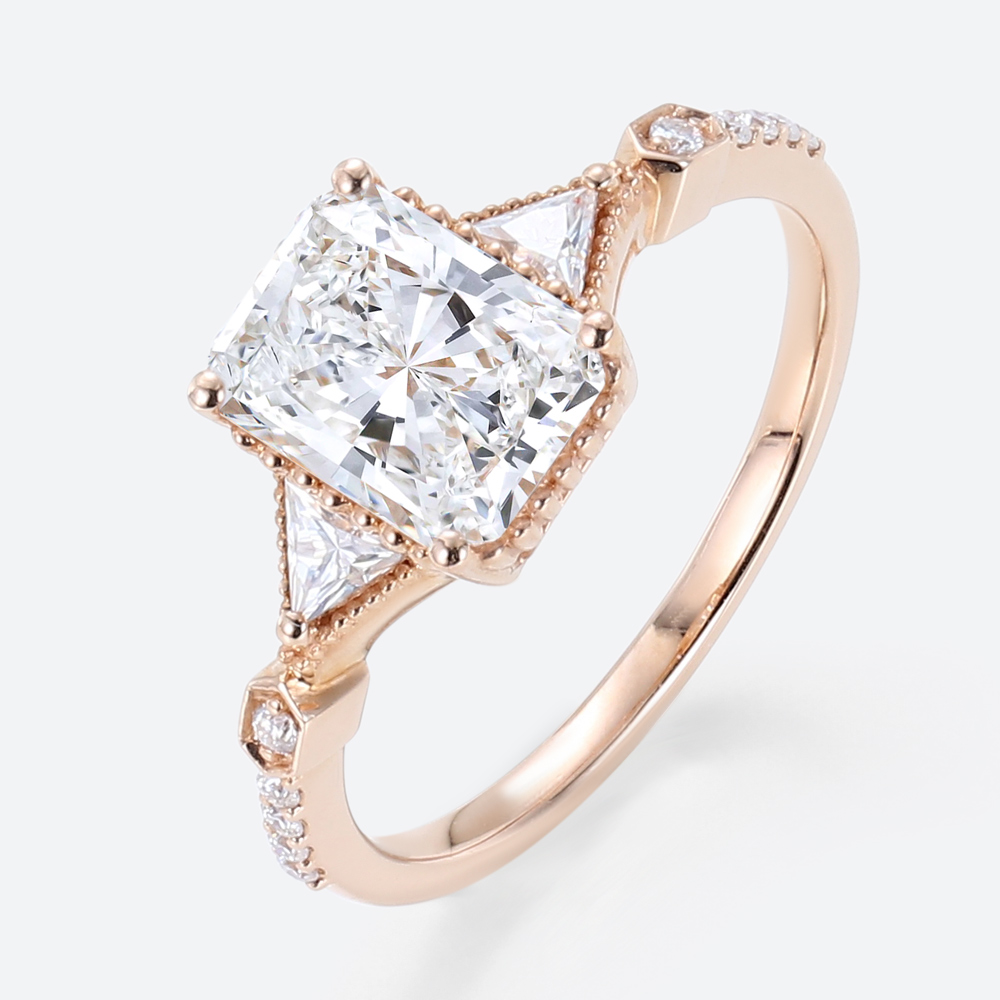 1.5 Ct Lab Grown Diamond Ring Rose Gold Radiant Cut Engagement Rings in Rose Gold