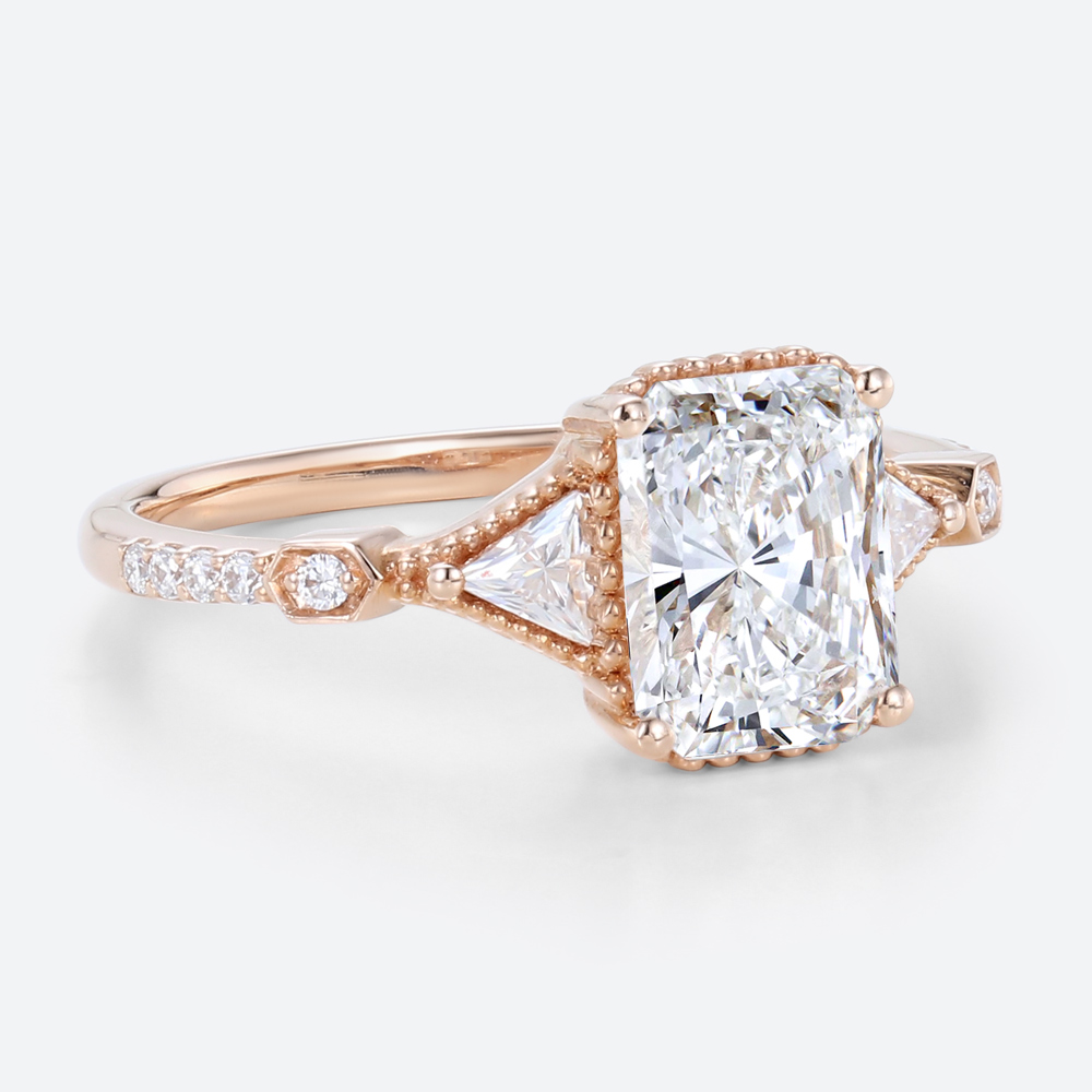 1.5 Ct Lab Grown Diamond Ring Rose Gold Radiant Cut Engagement Rings in Rose Gold