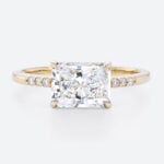 East West Engagement Ring​ 1.5ct Radiant Cut Lab Diamond Rings in Yellow Gold
