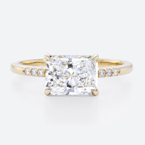 East West Engagement Ring​ 1.5ct Radiant Cut Lab Diamond Rings in Yellow Gold