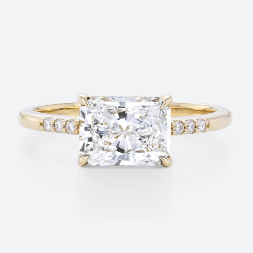 East West Engagement Ring​ 1.5ct Radiant Cut Lab Diamond Rings in Yellow Gold