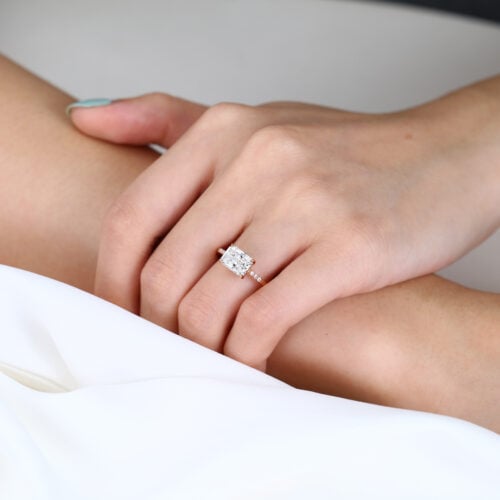East West Engagement Ring​ 1.5ct Radiant Cut Lab Diamond Rings in Rose Gold