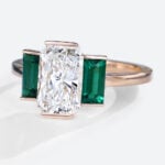 Radiant Cut Lab Diamond Engagment Ring Bezel Set Emerald Ring in Rose Gold