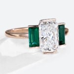 Radiant Cut Lab Diamond Engagment Ring Bezel Set Emerald Ring in Rose Gold