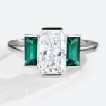 Radiant Cut Lab Diamond Engagment Ring Bezel Set Emerald Ring in white Gold