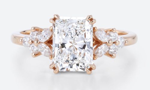 1.5ct Colorless VS+ Radiant Cut Lab Grown Diamond Floral-Inspired 4 Double Claw Prong Engagement Ring in Rose Gold (1) 1.5ct Radiant Lab Diamond Cut Ring Floral Inspired Engagement Rings in Rose Gold