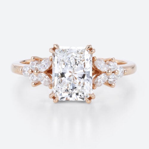 1.5ct Radiant Lab Diamond Cut Ring Floral Inspired Engagement Rings​ in Rose Gold
