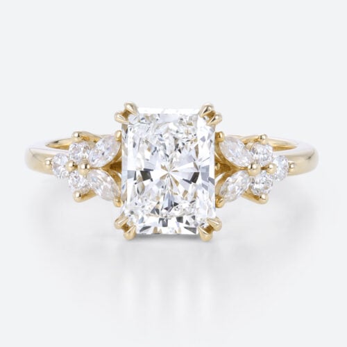 1.5ct Radiant Lab Diamond Cut Ring Floral Inspired Engagement Rings​ in Yellow Gold