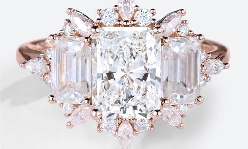 1.5ct Colorless VS+ Radiant Cut Lab Grown Diamond Floral-Inspired 4-Prong Engagement Ring in Rose Gold (1) 1.5ct Lab Diamond Ring Radiant Cut Floral-Inspired Engagement Ring in Rose Gold