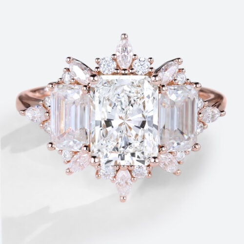 1.5ct Lab Diamond Ring Radiant Cut Floral-Inspired Engagement Ring in Rose Gold