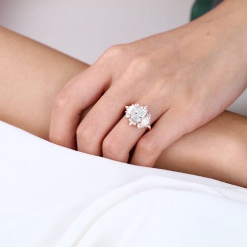 1.5ct Lab Diamond Ring Radiant Cut Floral-Inspired Engagement Ring in Rose Gold