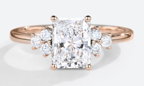 1.5ct Colorless VS+ Radiant Cut Lab Grown Diamond Modern 4-Prong Engagement Ring in Rose Gold (1) Radiant Cut Wedding Ring Modern 4-Prong 1.5ct Lab Diamond Cluster Ring in Rose Gold