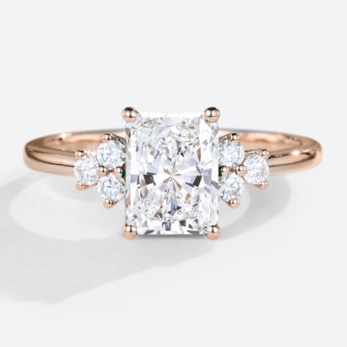 Radiant Cut Wedding Ring Modern 4-Prong 1.5ct Lab Diamond Cluster Ring in Rose Gold