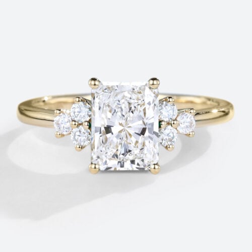Radiant Cut Wedding Ring Modern 4-Prong 1.5ct Lab Diamond Cluster Ring in Yellow Gold