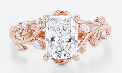 1.5 Carat Radiant Cut Lab Diamond Ring Nature-Inspired 4 Prong Ring in rose gold