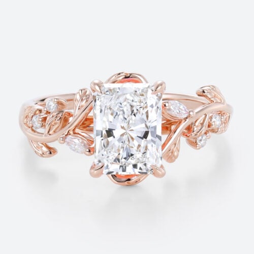 1.5 Carat Radiant Cut Lab Diamond Ring Nature-Inspired 4 Prong Ring in rose gold