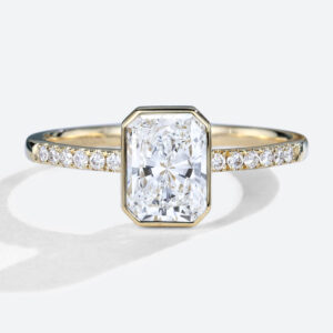 1.5 Carat Radiant Cut Diamond Ring Lab Grown Pave Bezel Setting Ring