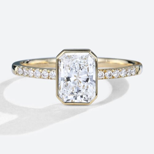 1.5 Carat Radiant Cut Diamond Ring Lab Grown Pave Bezel Setting Ring