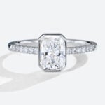 1.5 Carat Radiant Cut Diamond Ring Lab Grown Pave Bezel Setting Ring in white gold