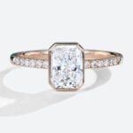 1.5 Carat Radiant Cut Diamond Ring Lab Grown Pave Bezel Setting Ring in rose gold