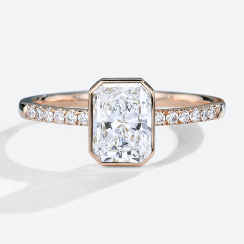 1.5 Carat Radiant Cut Diamond Ring Lab Grown Pave Bezel Setting Ring in rose gold