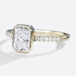 1.5 Carat Radiant Cut Diamond Ring Lab Grown Pave Bezel Setting Ring