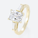Radiant Cut Diamond Engagement Ring Three Stone Lab Diamond Rings in Yellow Gold