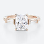 Radiant Cut Diamond Engagement Ring Three Stone Lab Diamond Rings in rose Gold