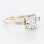 Radiant Cut Diamond Engagement Ring Three Stone Lab Diamond Rings in Yellow Gold