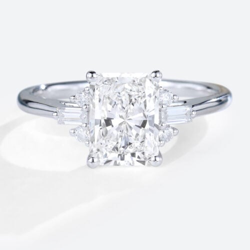 1.5ct Lab Grown Diamond Engagement Rings Radiant Cut 4-Prong Rings in White Gold