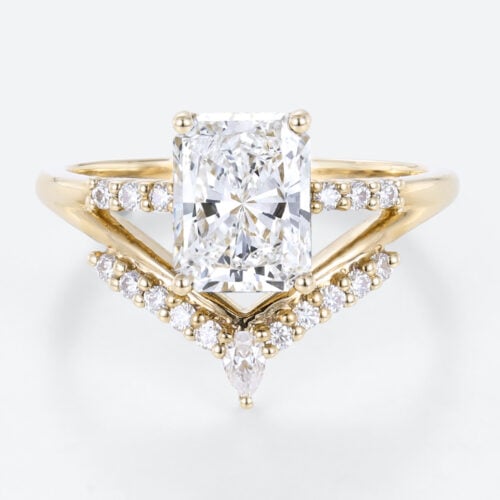 1.5ct Radiant Cut Lab Diamond Ring 4-Prong Unique Engagement Ring in yellow Gold