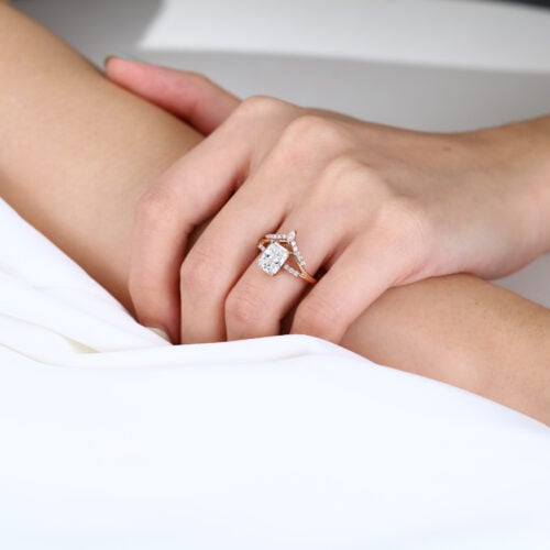 1.5ct Radiant Cut Lab Diamond Ring 4-Prong Unique Engagement Ring in Rose Gold